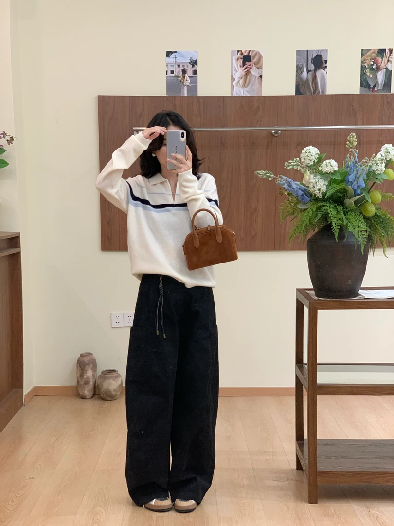 婳婳同款百搭高领毛衣圆领撞色上衣常规拼接韩版休闲套头拼色