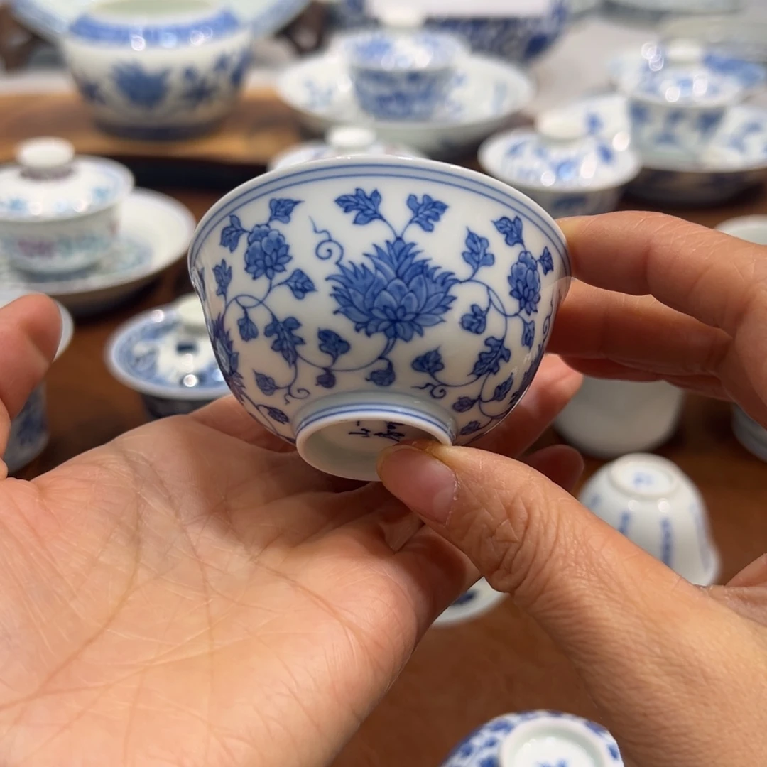 青花缠枝杜鹃纹宫碗杯60毫升