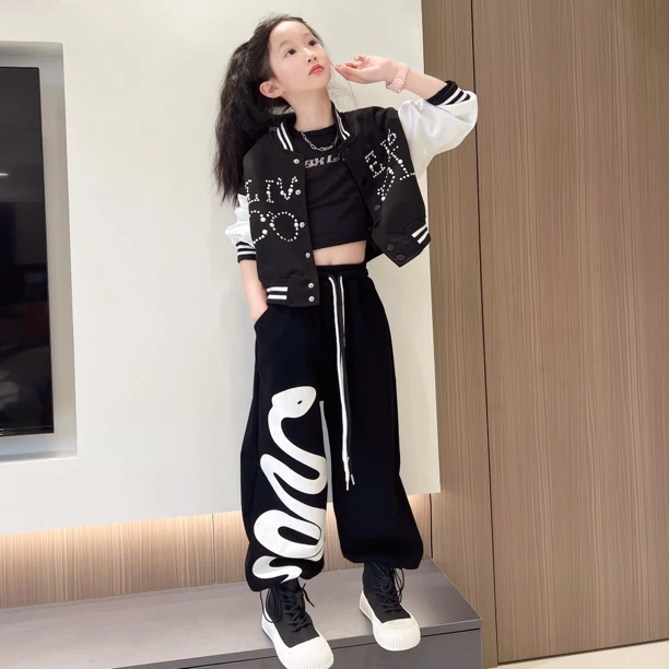 女童2025春季棒球服儿童潮范美式立领辣妹外套中大童春秋开衫上衣
