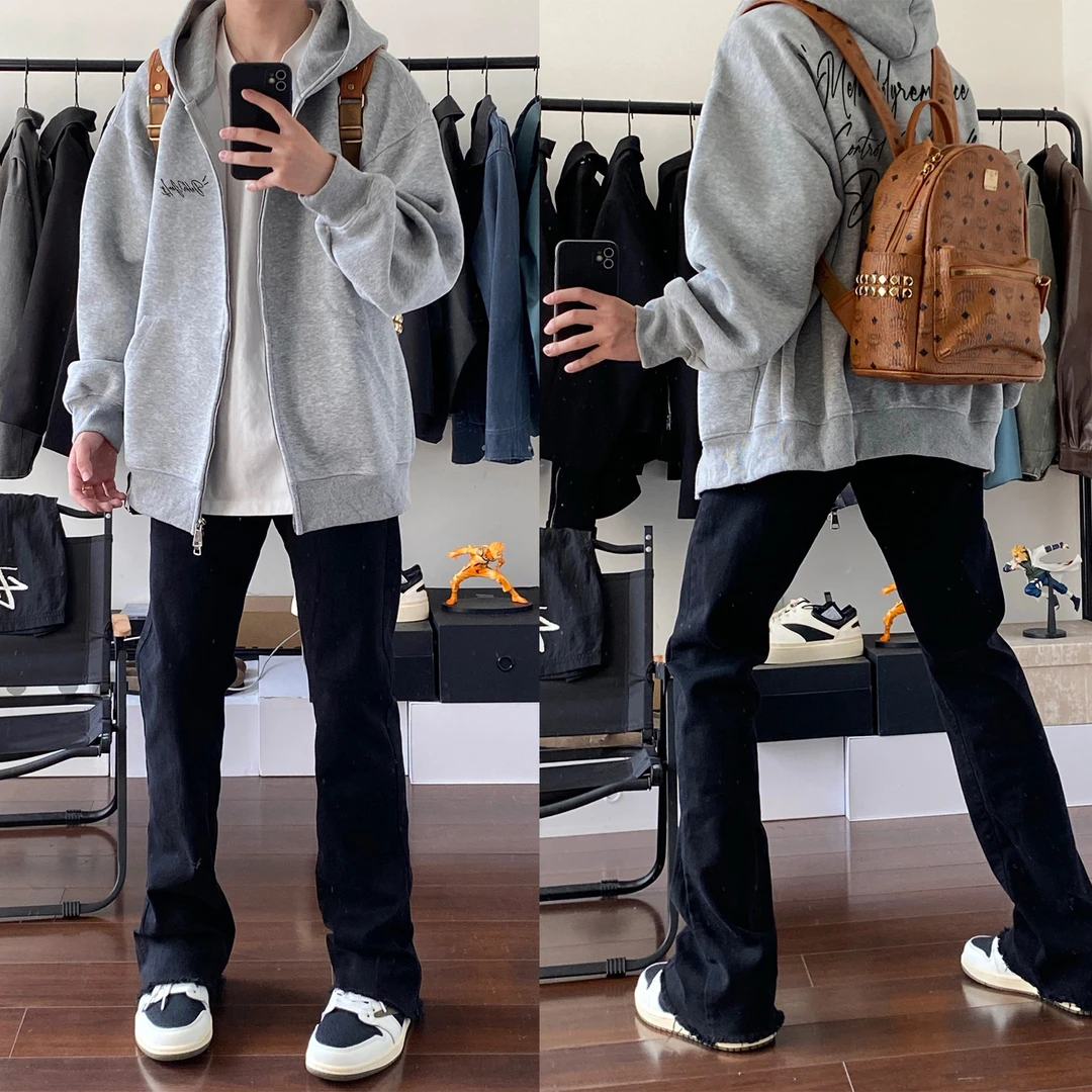 美式街头个性字母印花开衫连帽卫衣男女秋冬季休闲拉链情侣外套潮