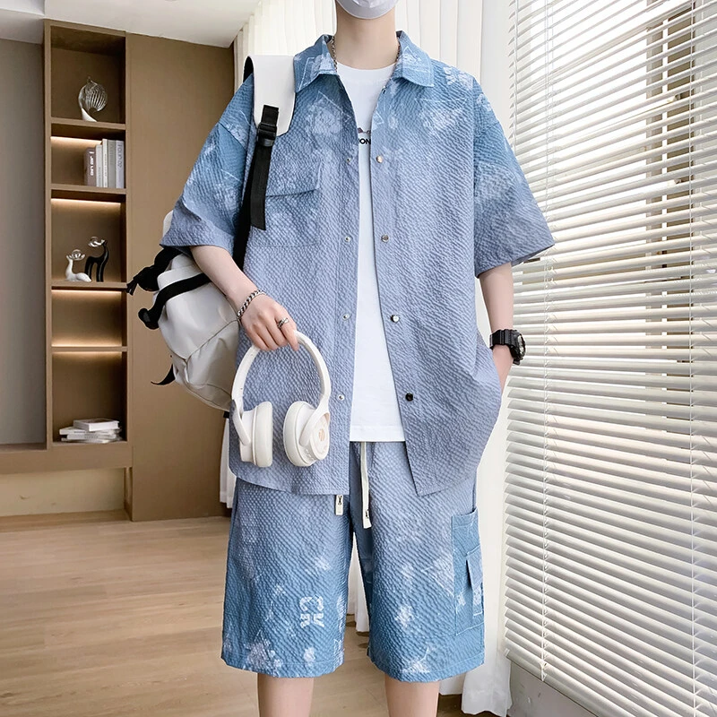 夏季新款青少年大童男士短袖T恤学生宽松韩版潮帅气百搭休闲套装