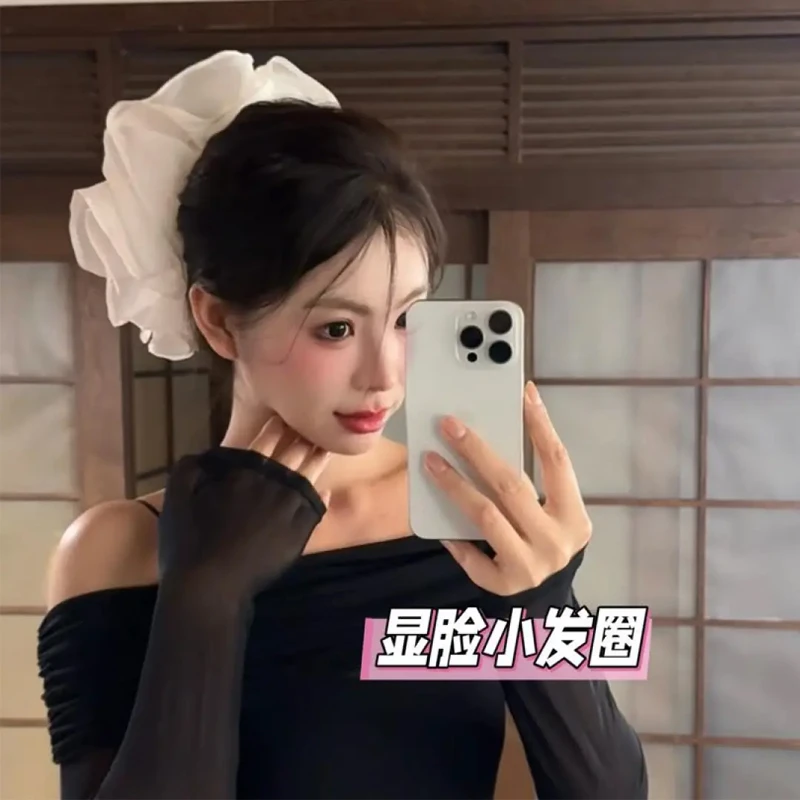 韩系超大号花朵层次感大肠发圈新款法式黑色高级感扎发发圈显脸小