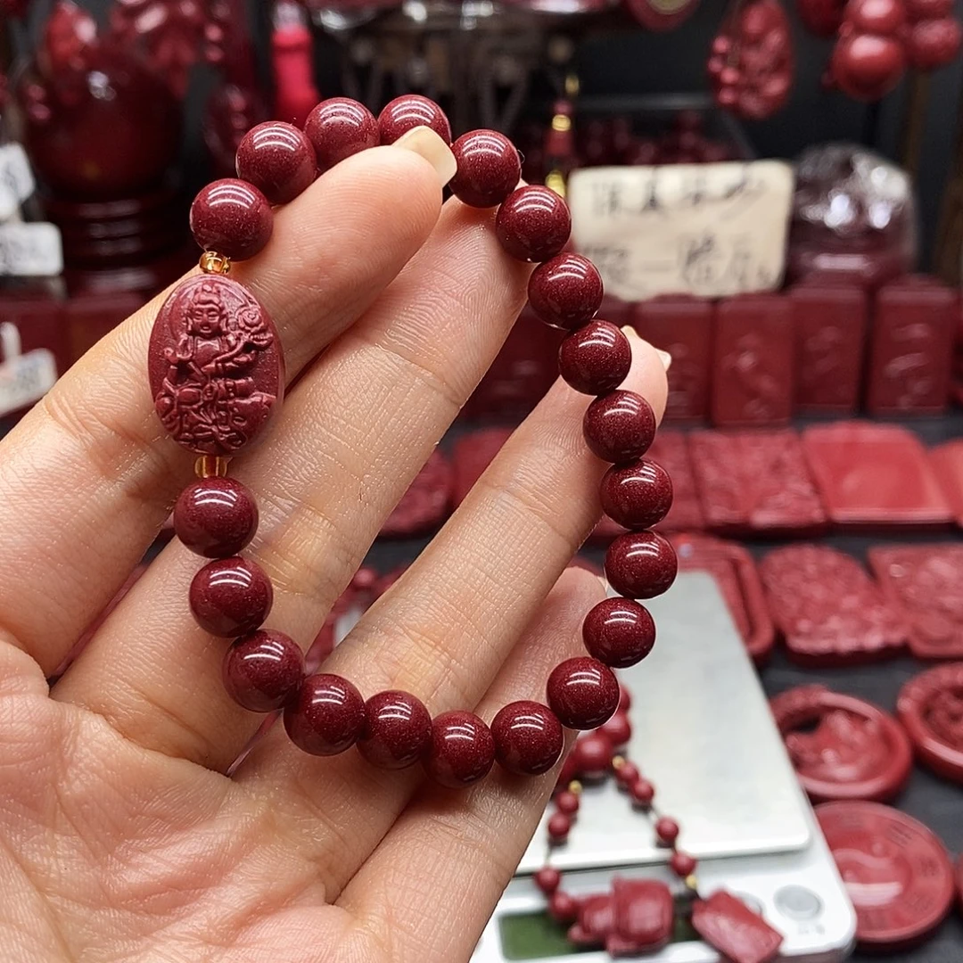༺***༻天然辰砂8mm生肖马本命手链➕6颗珠子19手围