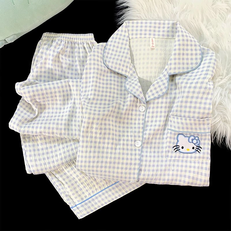 韩版ins可爱KT猫睡衣女春秋季薄款云朵棉长袖长裤学生休闲套装