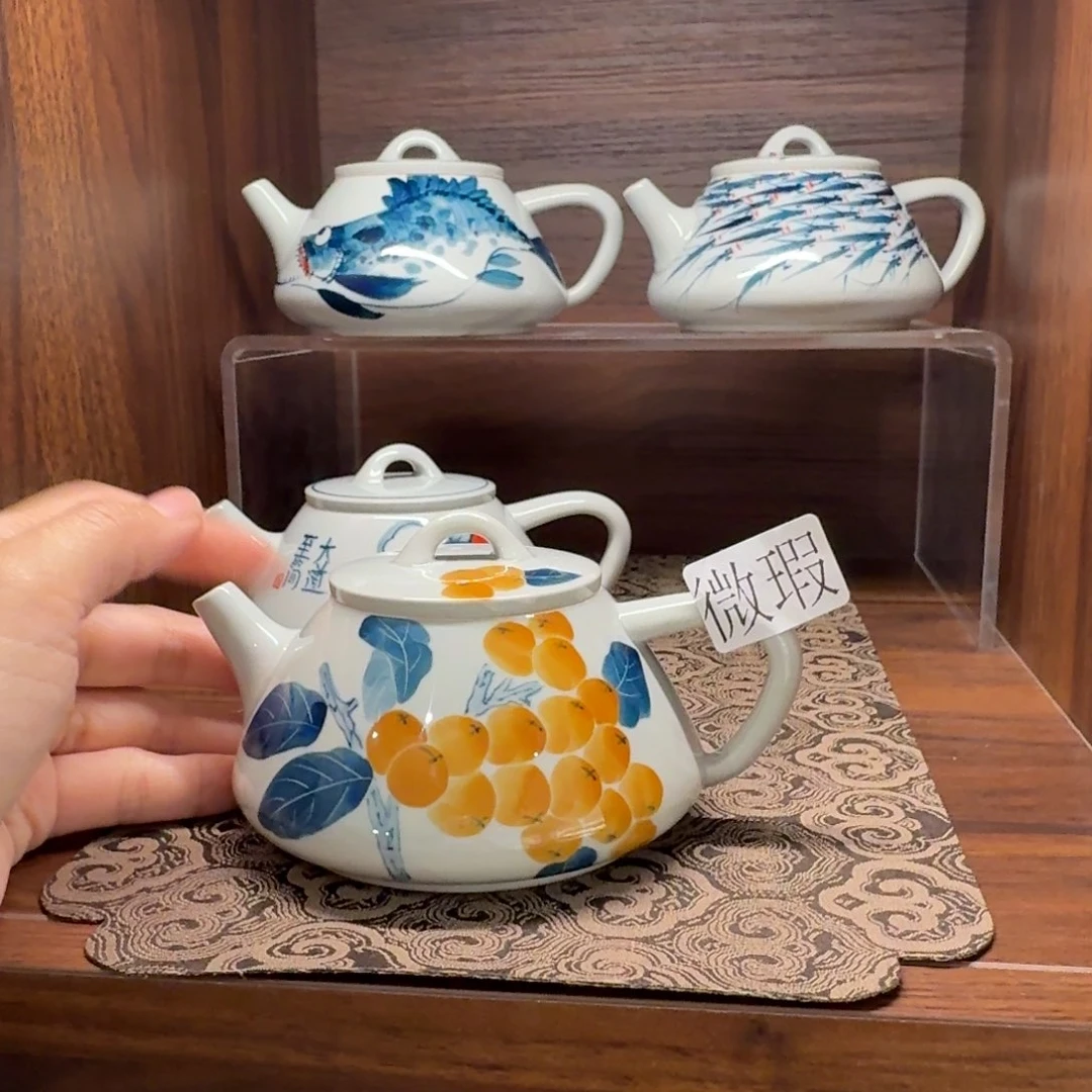釉下手手绘茶具微瑕