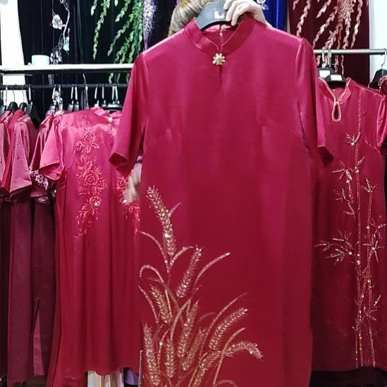 最***阳酒红色醋酸重工旗袍4xl
