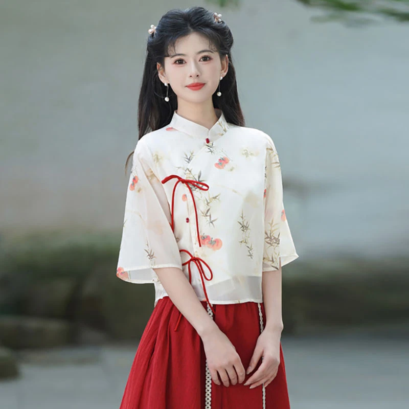 汉元素改良日常汉服国风裙2025夏新款中式宽松旗袍两件套茶艺服女