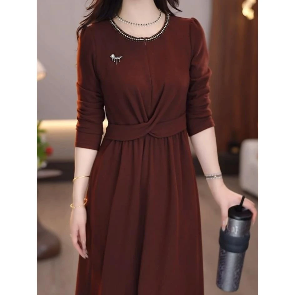 高级磨毛软精纺洋气礼服裙女秋冬2025新款中年妈妈气质修身连衣裙