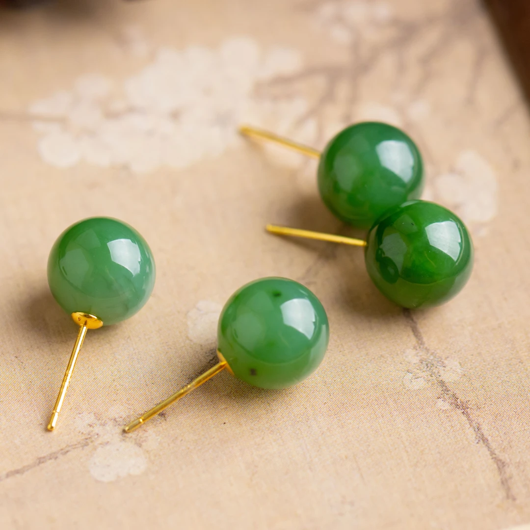 S925银和田玉圆珠耳钉（多样性发货 发其一）