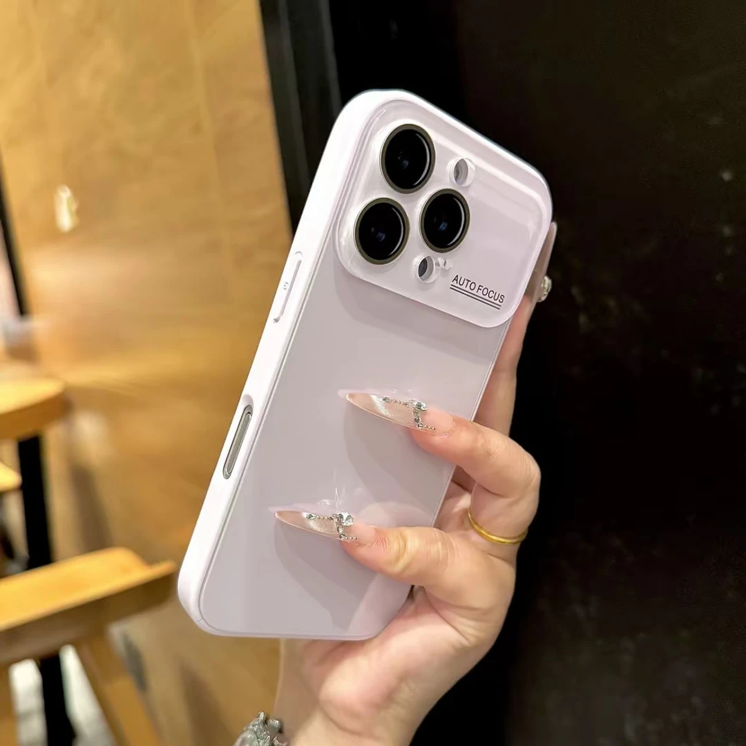 简约大视窗玻璃壳适用苹果16promax手机壳带镜头膜15全包14/13女