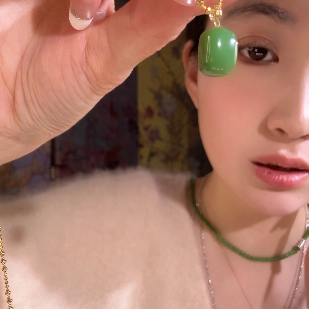 和田玉18K金镶嵌吊坠(不含链)