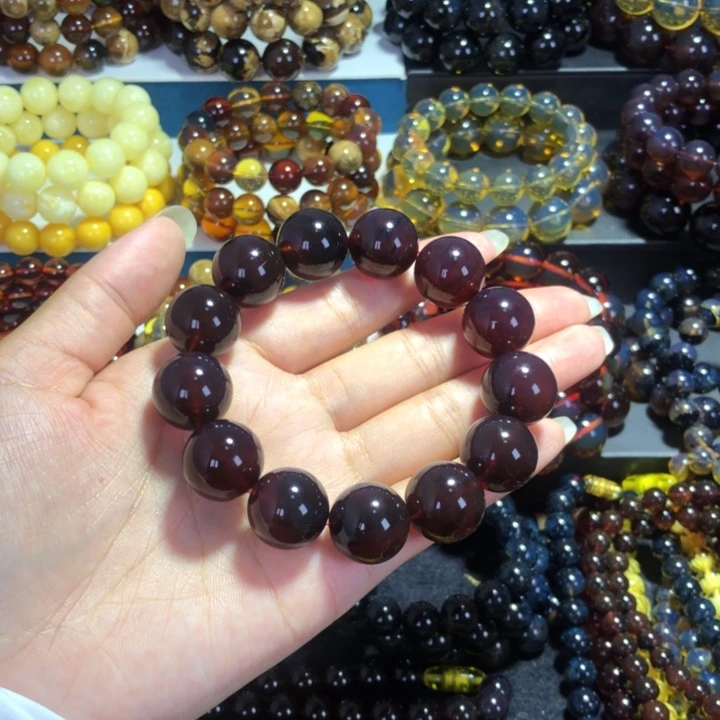 夏***海琥珀未镶嵌手链黑加仑帝王紫满紫杉醇紫罗兰大手串