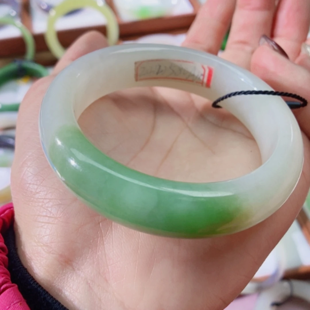 【闪购商品】未镶嵌手镯和田玉（翠青玉）宽版轮胎 一口翠青镯