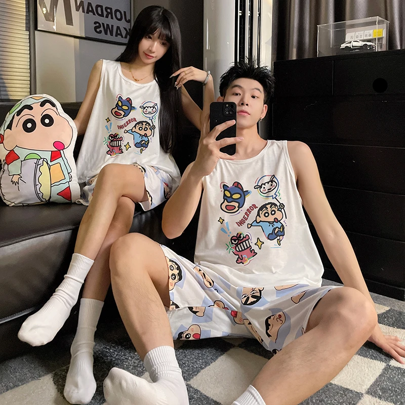 情侣睡衣夏季背心纯棉男女士两件套新款爆款网红卡通可外穿家居服