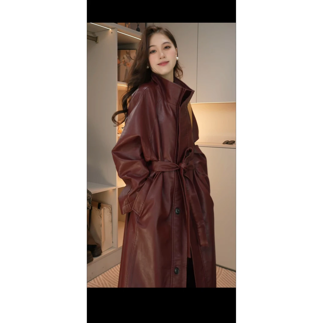 风衣皮衣韩版气质立领欧美风女长袖翻领插肩袖秋冬