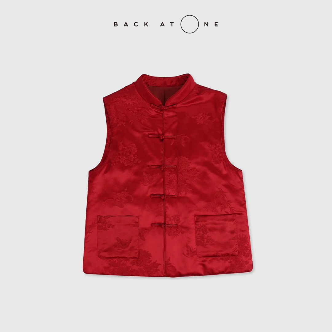 BackAtOne“鸿运系列-喜乐”提花新中式红色夹棉马甲 BEF-1BE146C-K