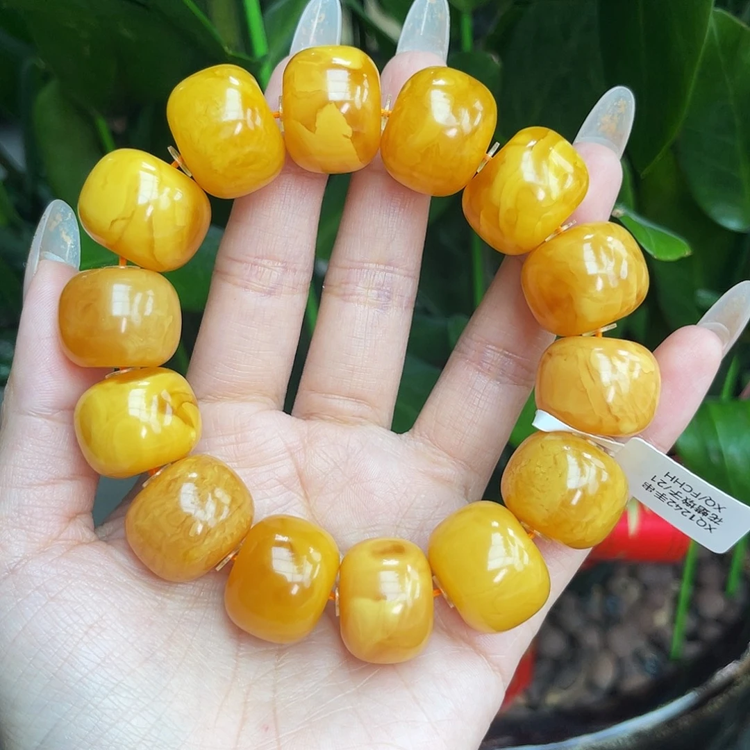 琥珀未镶嵌手链21m鸡油红妖花