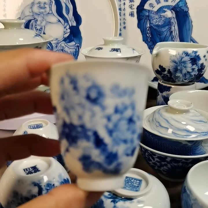 景德镇陶瓷青花牡丹粉丝福利拍