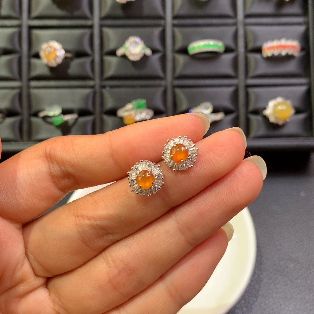 翡翠银S925镶嵌耳饰