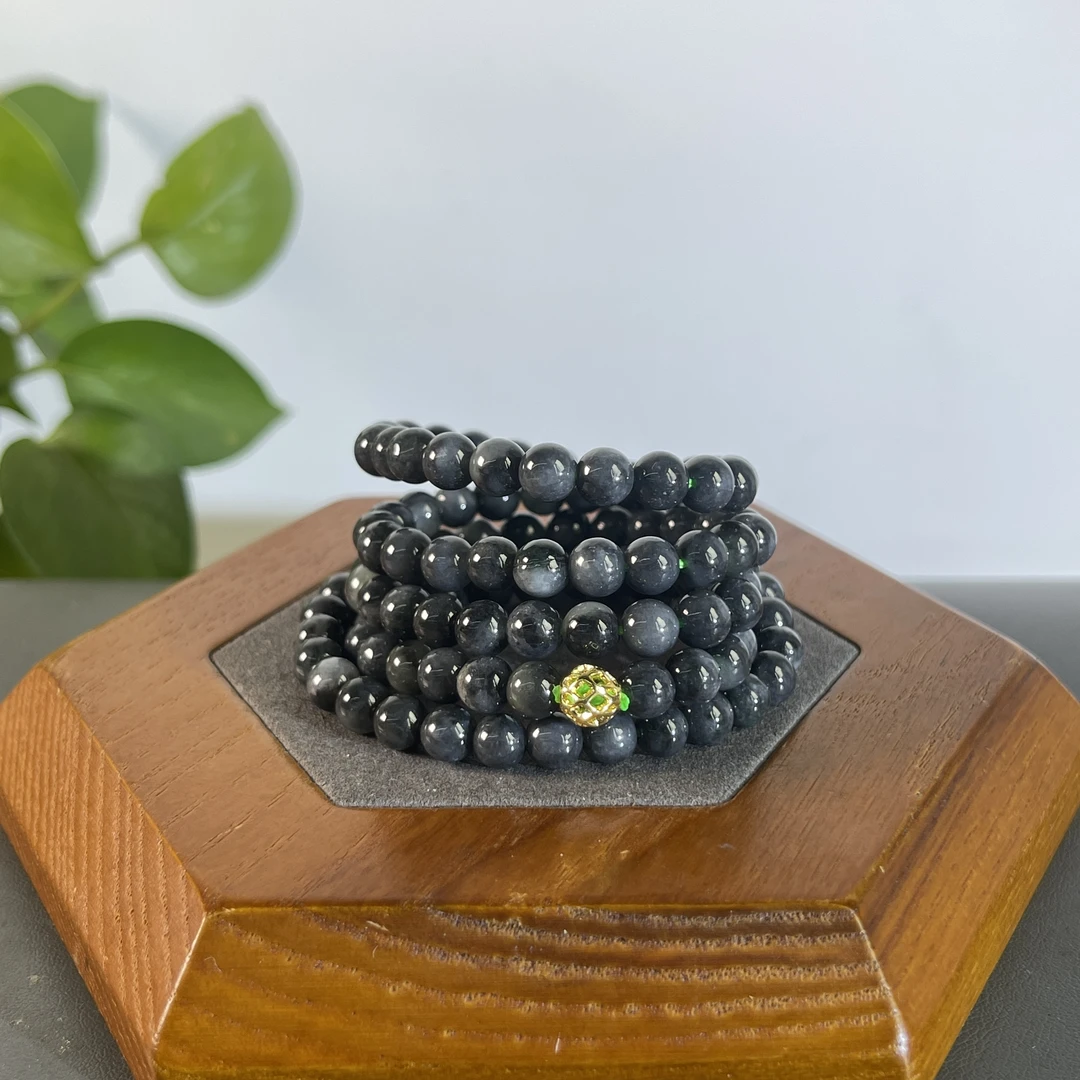 JXB22-193   天然缅甸翡翠A货  乌鸡-翡翠珠链（含配饰）