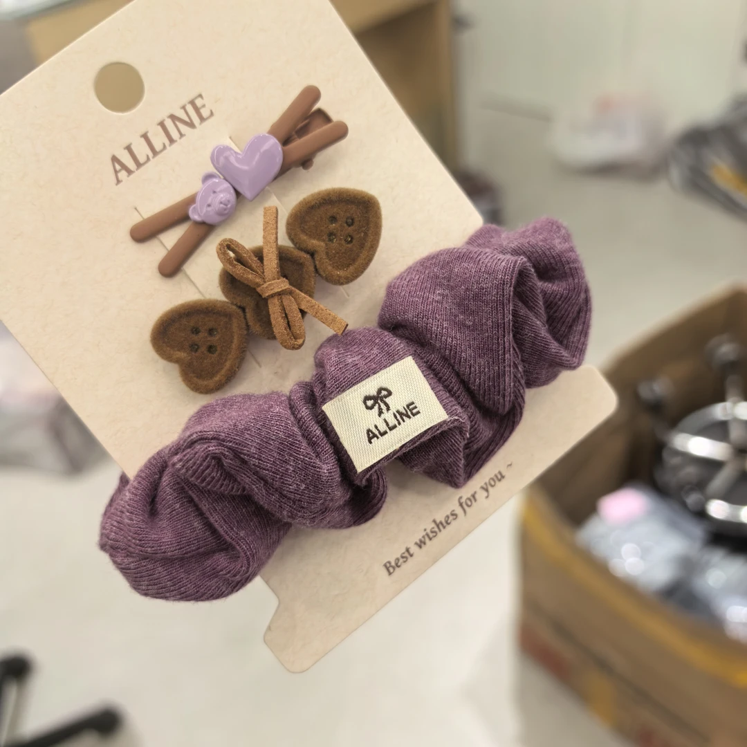 B595紫咖色爱心边夹肠圈一组