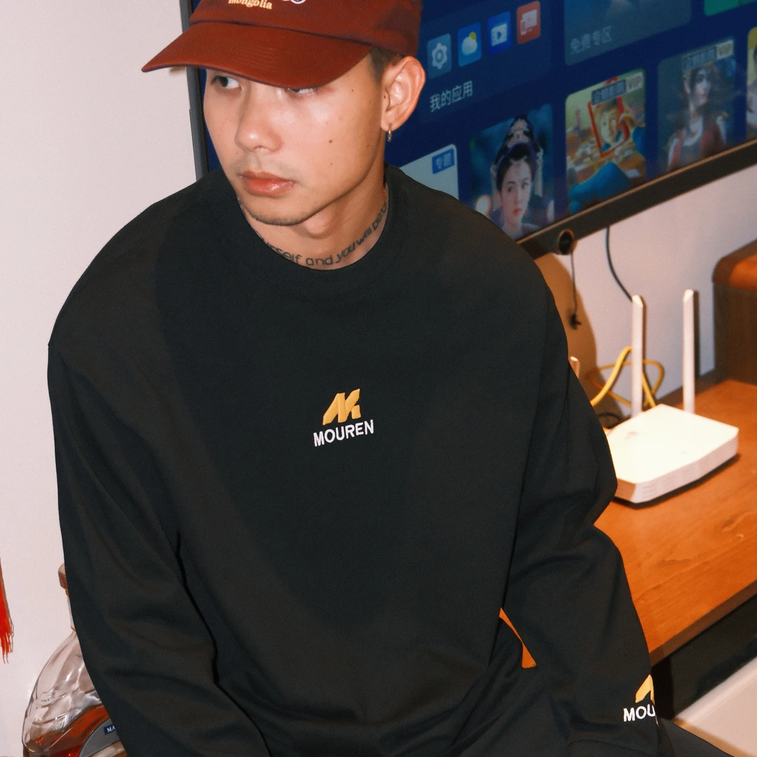 清仓款320克重磅全棉长袖t恤男女同款秋冬季刺绣标简约百搭宽松