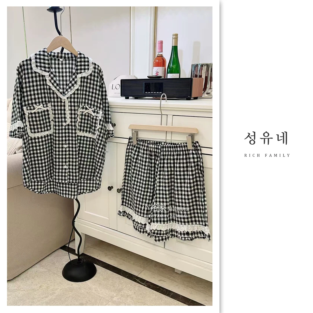 小裕家高定》2025ins爆款/经典格子短袖短裤韩国可外穿睡衣家居服