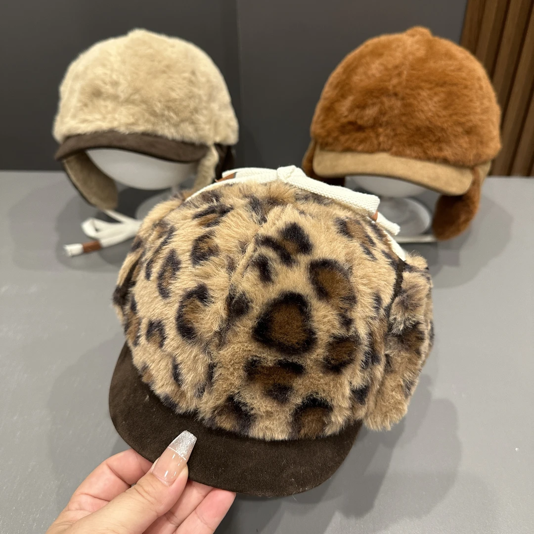 【毛绒护耳】童冬季豹纹雷锋帽毛绒防寒韩版保暖加厚护耳时尚棒球帽