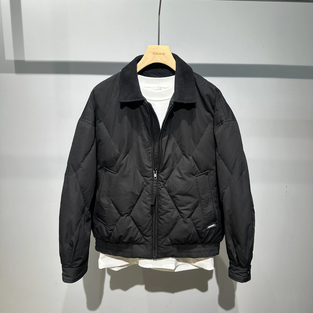 鸭绒羽绒服男翻领外套2025冬季新款韩版潮流宽松休闲纯色羽绒衣帅