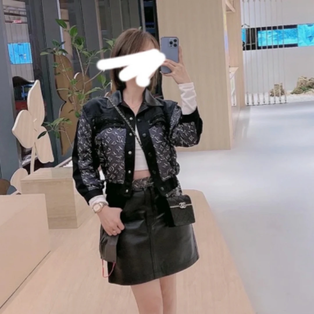 全新未使用 LouisVuitton/路易威登 001259 拼色夹克外套 黑 38码