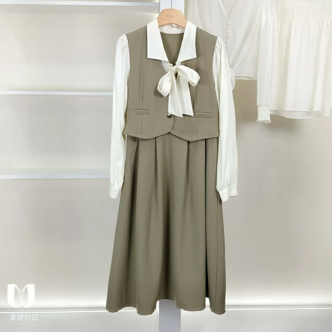 【麦迪尚品03】50604264 文艺风假两件连衣裙春季女装品牌撤柜