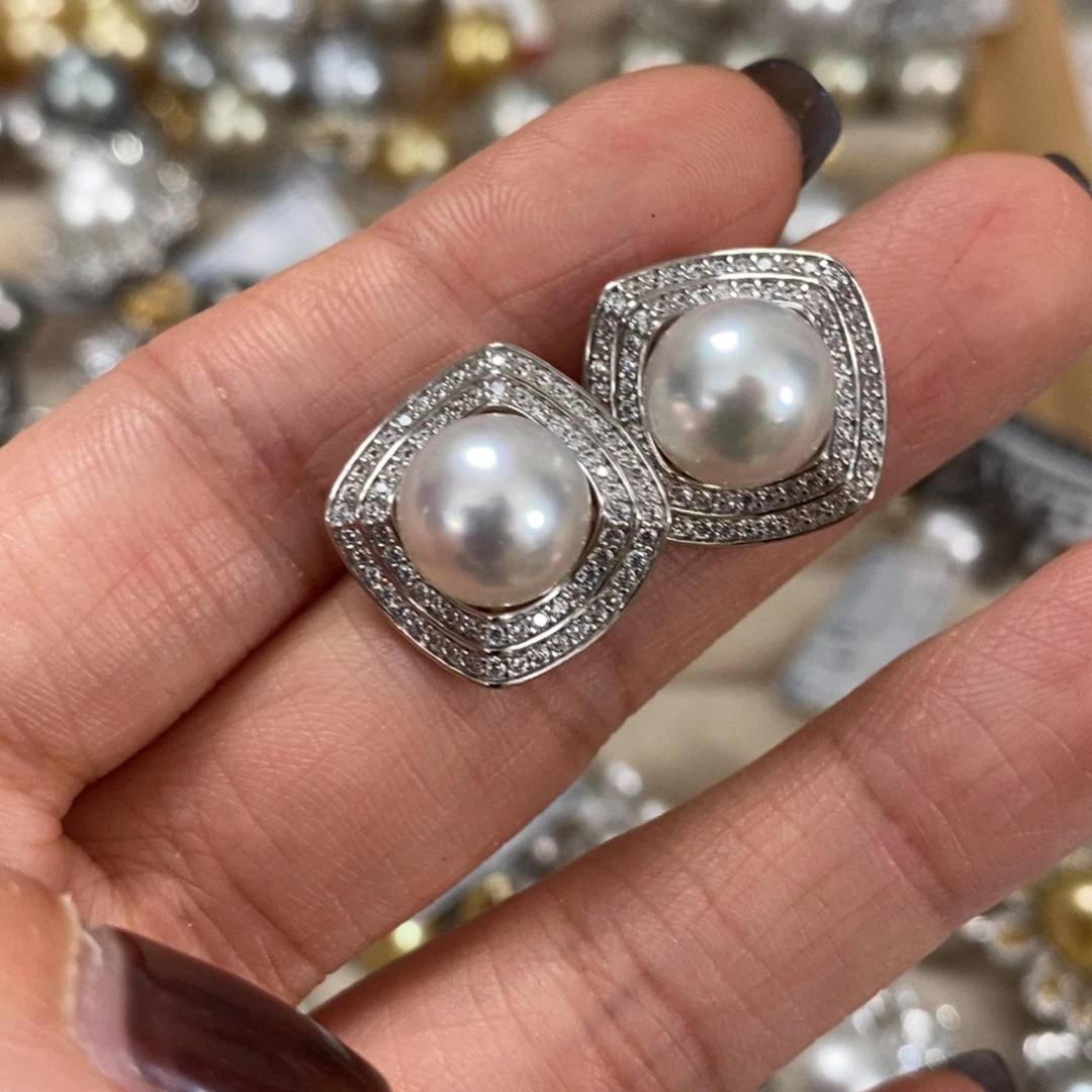 耳饰银S925镶嵌海水珍珠