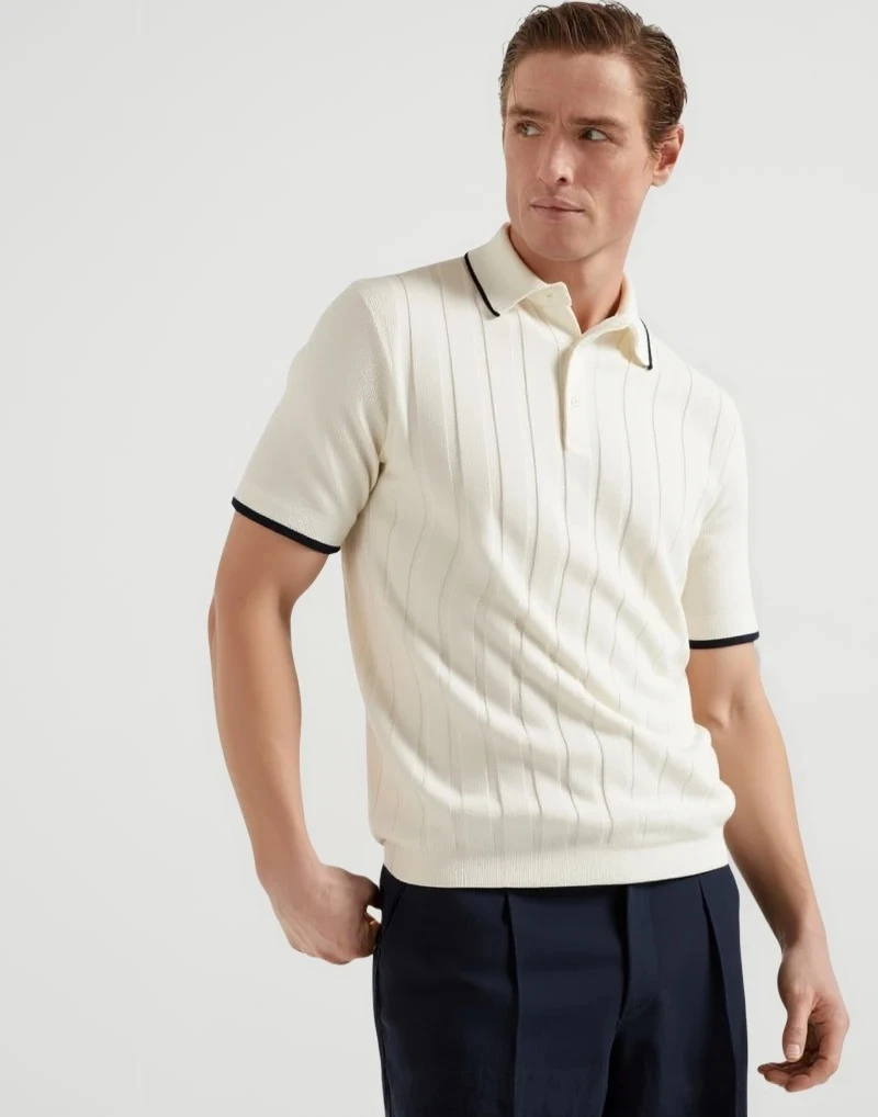 “11720版”老钱风针织竖纹POLO衫再生纤维T恤奢侈品代工厂一等品