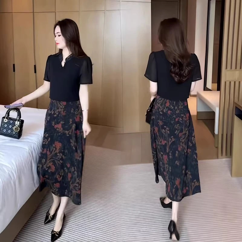 新中式连衣裙夏装2025新款时尚洋气气质女装假两件套装裙子今年流