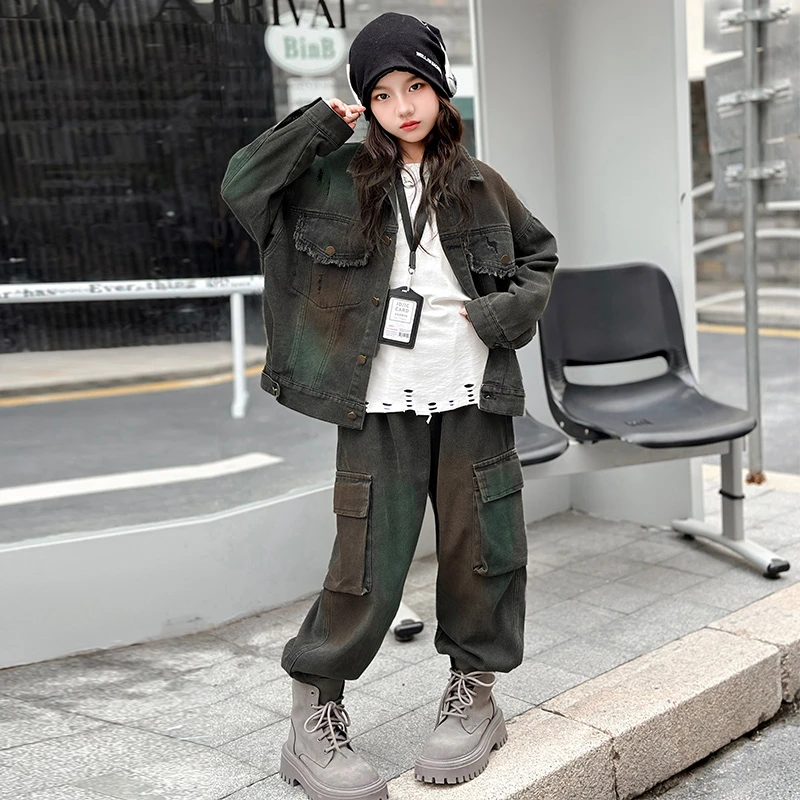 女童牛仔套装2025新款春秋季儿童洋气外套工装裤女孩韩版两件套潮