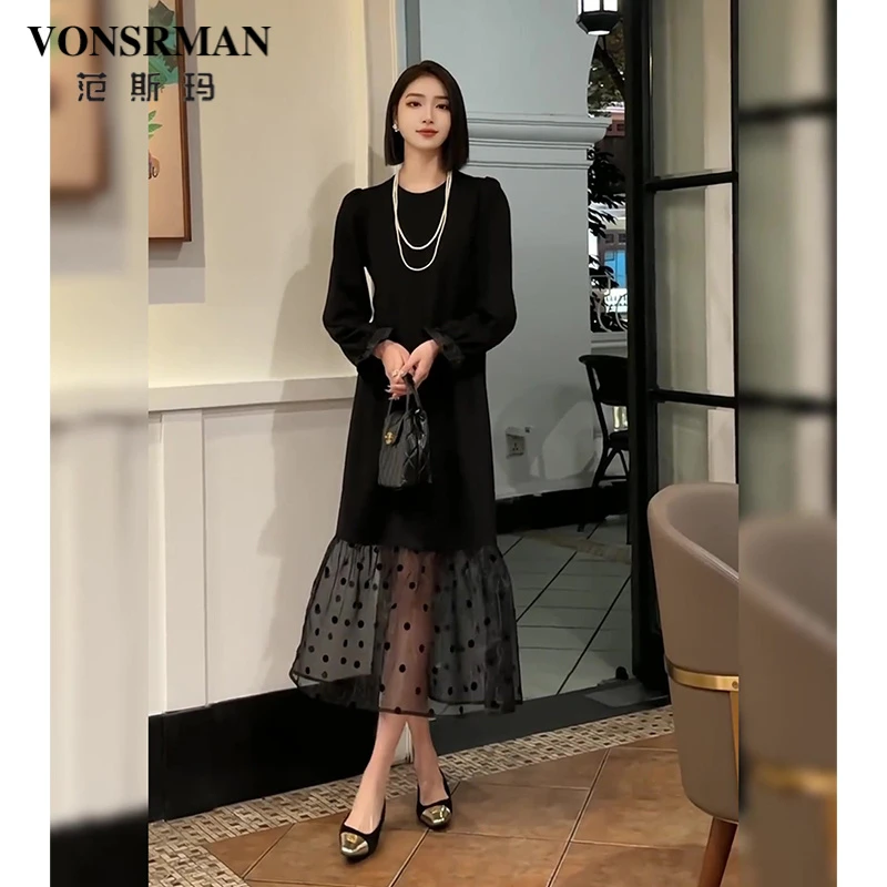 黑色赫本风连衣裙2025早春新款春季鱼尾裙气质高级长裙裙子女显瘦