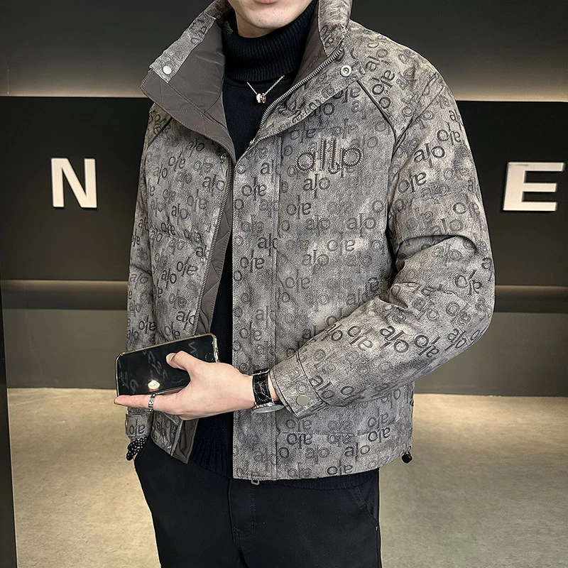 高级感短款羽绒服男士2025冬季新款加厚印花潮流鸭绒轻薄立领外套