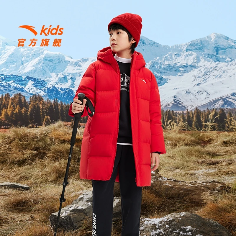 安踏儿童男大童中长羽绒服2025冬季新款保暖抗寒青少年羽绒服外套