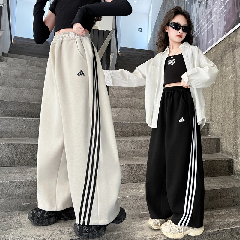 女童裤子春秋2025新款中大童洋气宽松运动直筒卫裤秋季儿童休闲裤