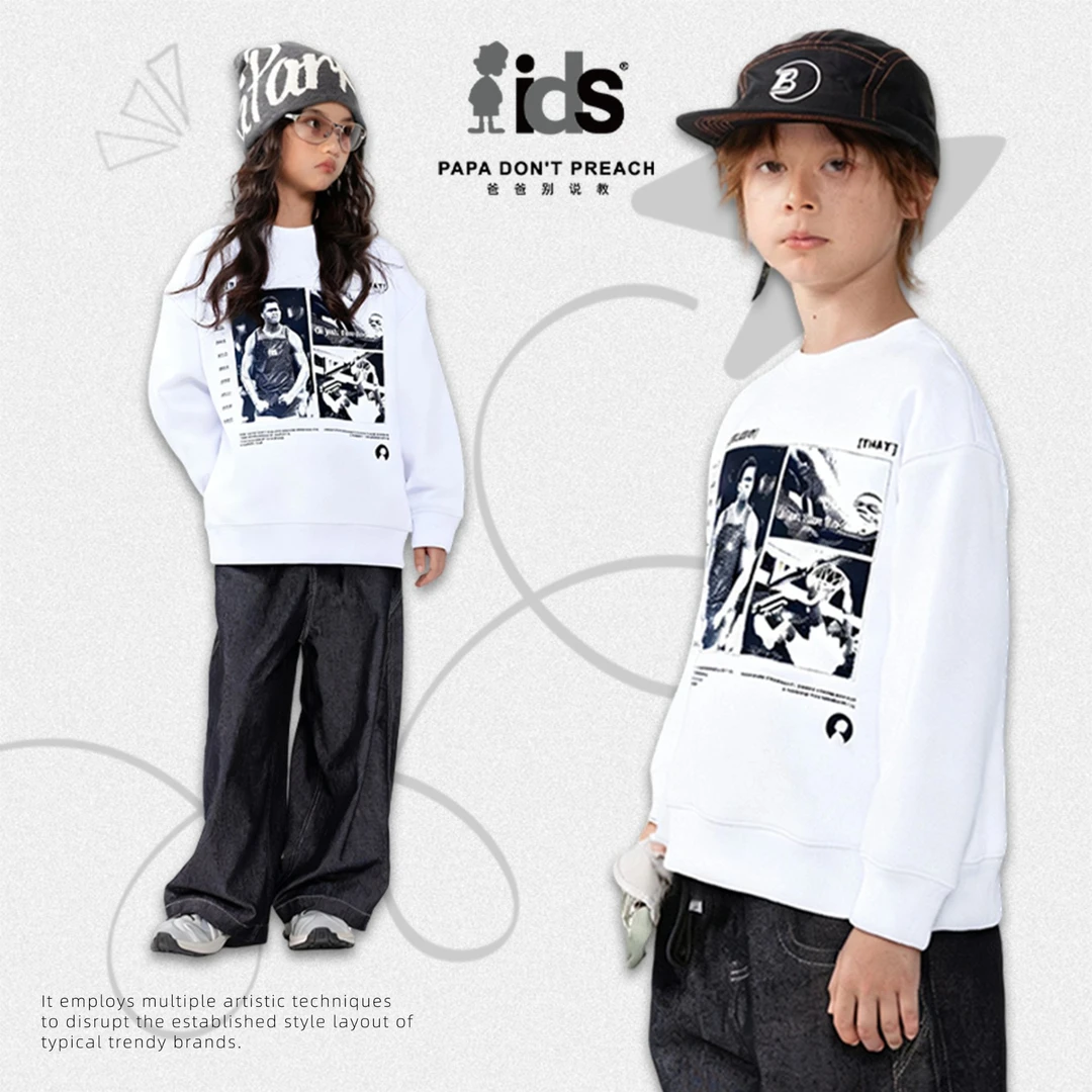 IDS【白色印花】男女潮牌青少年圆领卫衣2025秋冬季休闲宽松上衣