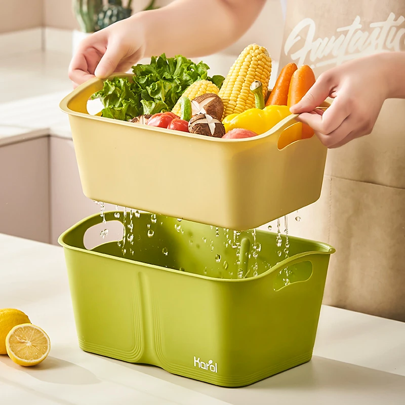 双层沥水篮洗菜盆淘菜盆水果盘洗水果塑料篮子家用厨房洗碗滤水篮