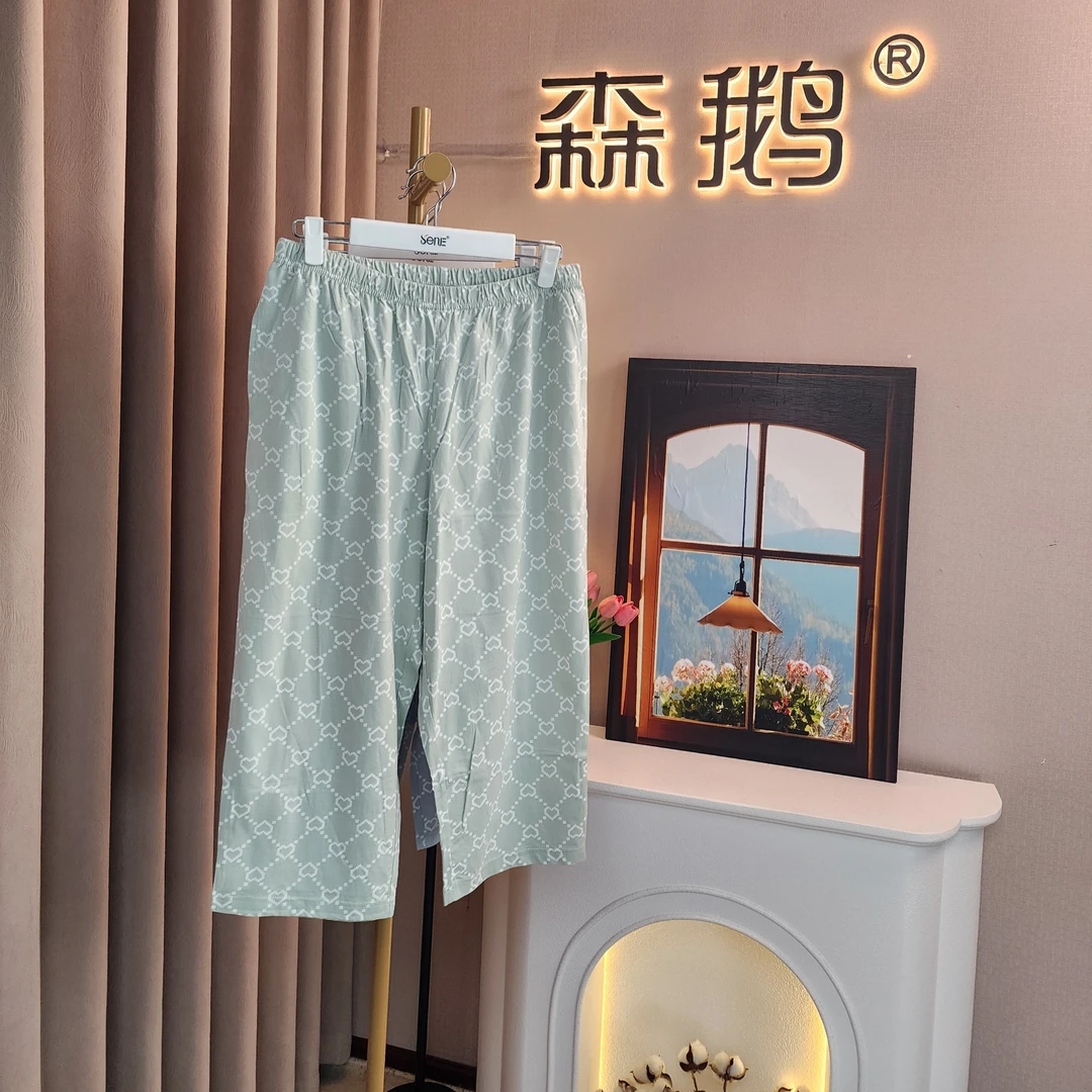 森鹅女士【纯棉】直筒七分裤 睡裤3113舒适 夏季 宽松 居家