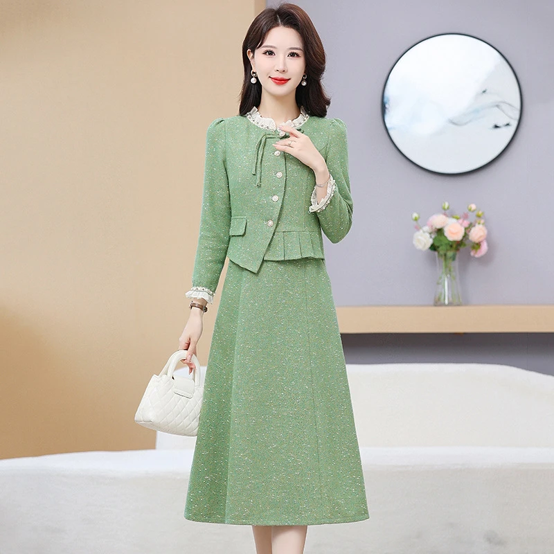 小香风名媛连衣裙女冬季新款高端优雅加厚收腰职业包臀裙子