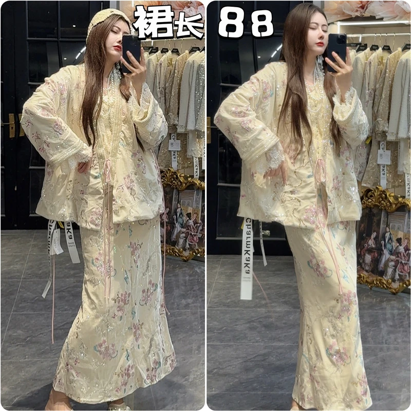 【空谷幽兰】63126重工串珠镶边珠片花朵半身裙