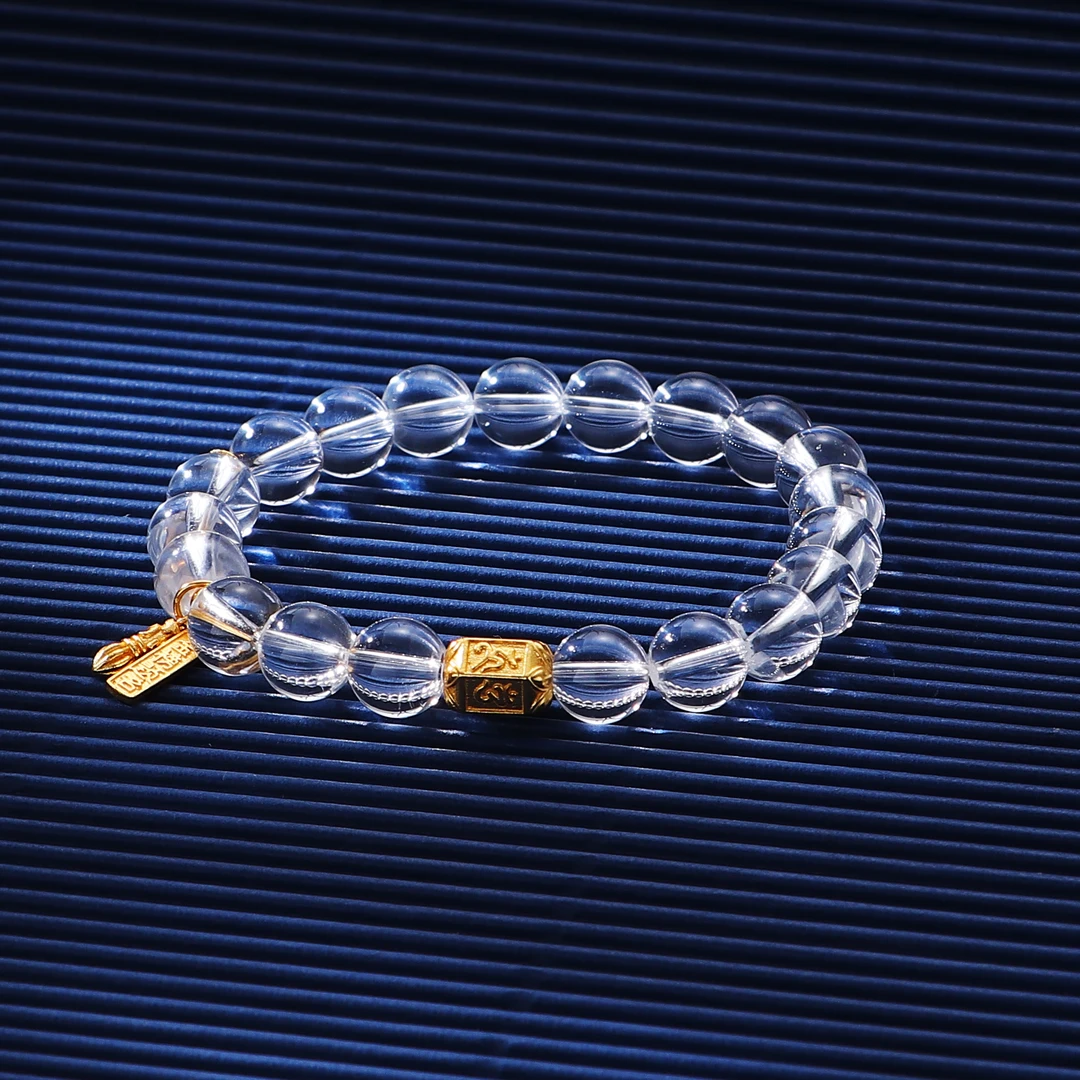 Tender Jinger新款S925镶天然白水晶金榜题名文曲星手串约8MM