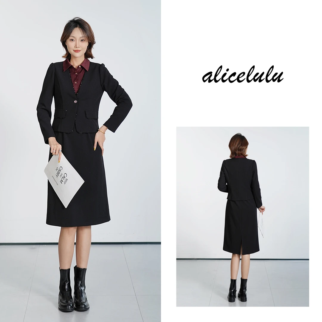 [alicelulu]拼接撞色简约设计感上衣+半身裙时尚套装S2144743W