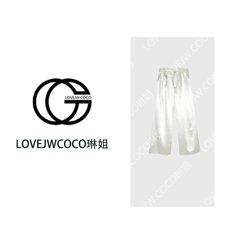 【LOVEJWCOCO】5974时尚气质缎面烫钻设计感直筒裤6002
