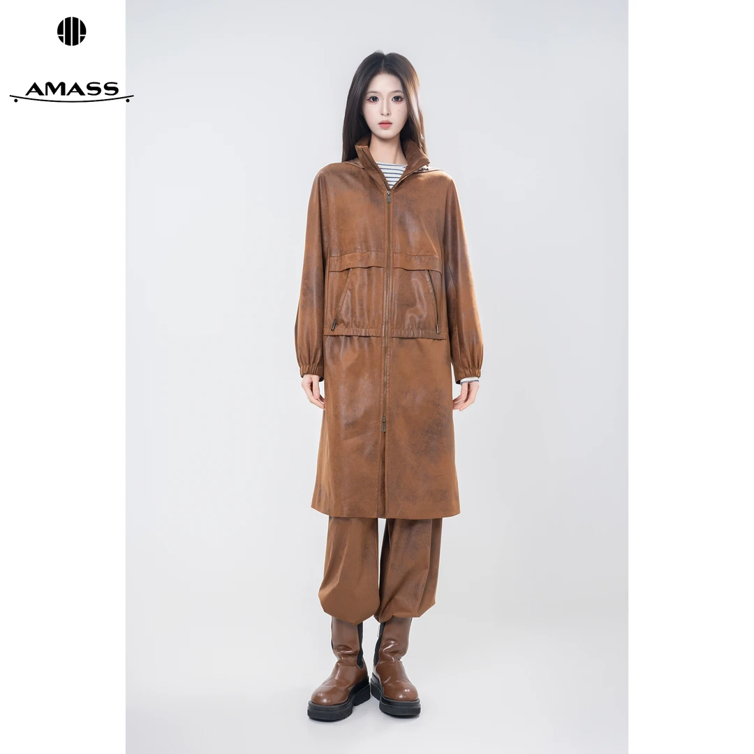 AMASS/阿玛施秋冬新款时尚老钱风质感设计师连帽风衣外套女540061