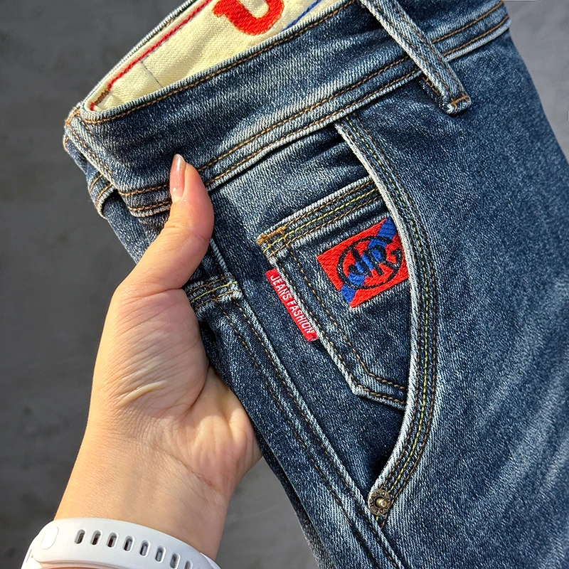 秋冬时尚百搭休闲小直筒牛仔长裤2025潮流牛仔裤子男831