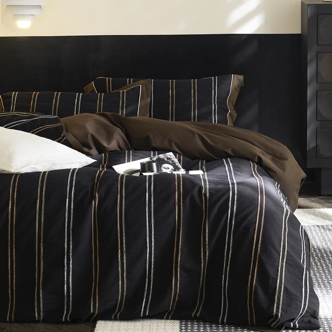 侘寂风~高端长绒棉四件套全棉100纯棉条纹床单被套中古高级感床品